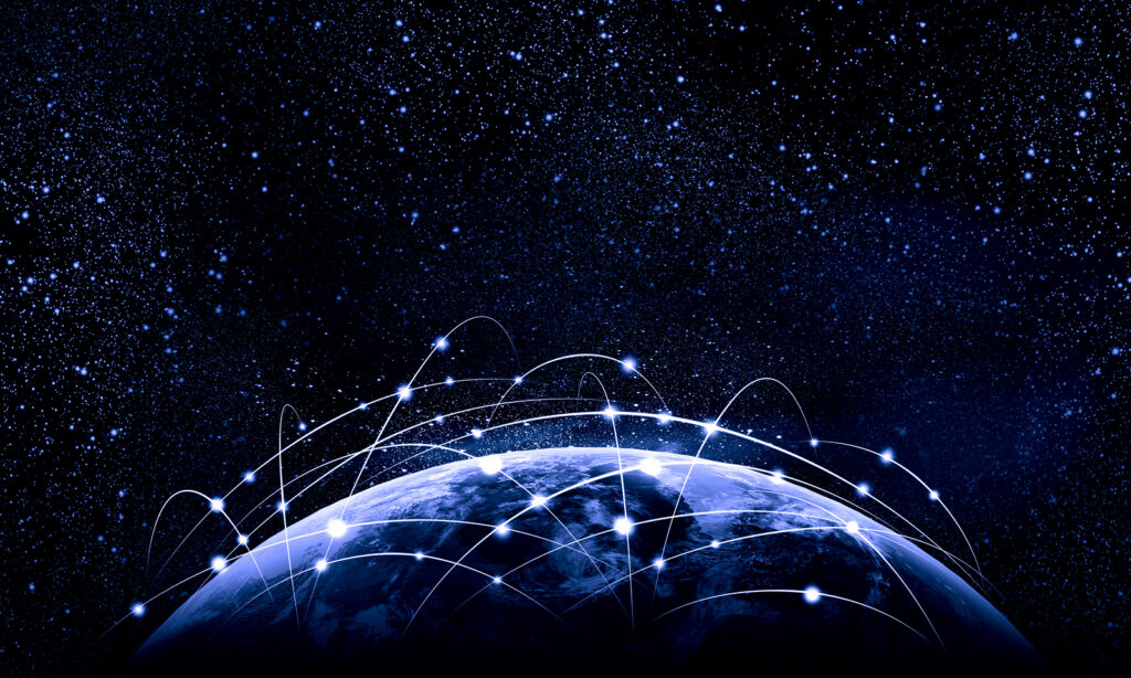 Blue vivid image of globe. Globalization concept. Elements of th